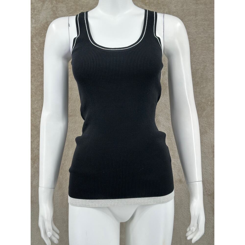 Iisli Top Womens Small Black Tank Scoop Neck 100% Cotton Ribbed Knit Minimalist